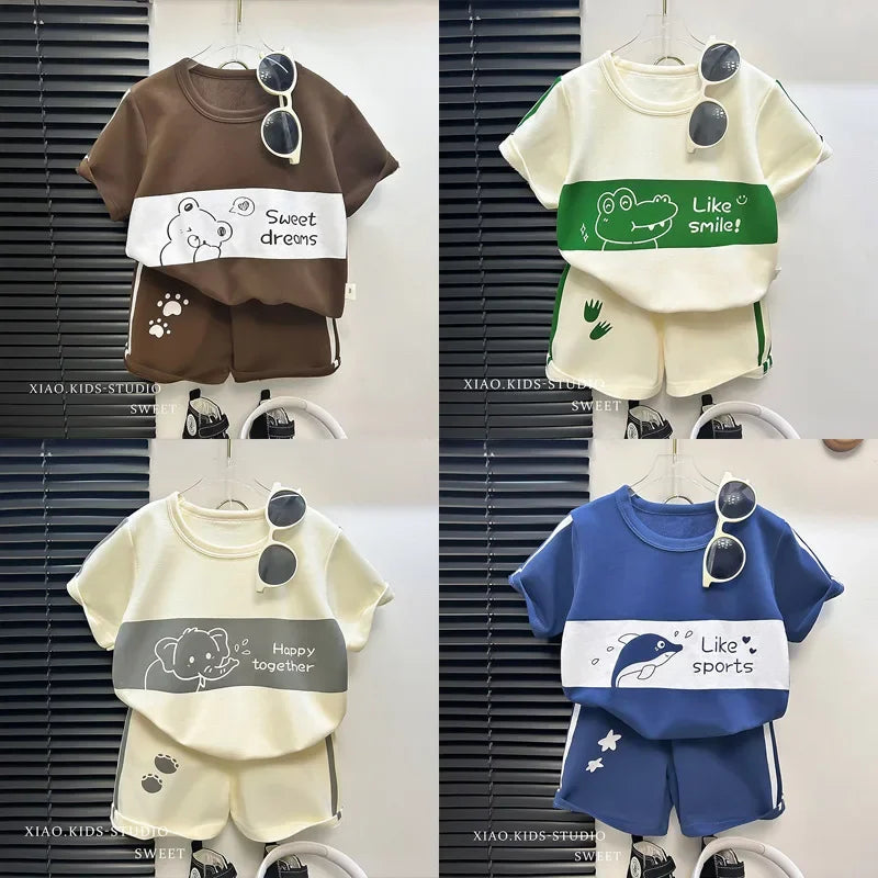 Traje de manga corta para niños, conjunto a rayas para niñas y niños, Tops de verano + ropa corta para bebés, novedad de 2024