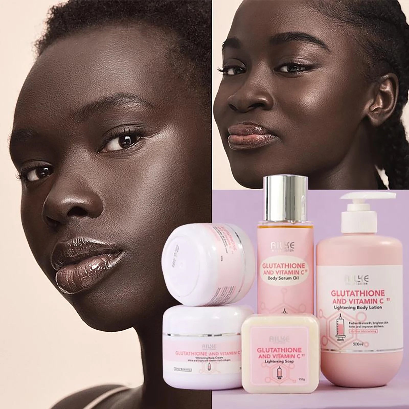 AILKE blanqueamiento eliminar manchas negras loción para el cuidado de la piel Facial crema hidratante glutatión corporal vitamina C piel negra cara nuevo conjunto