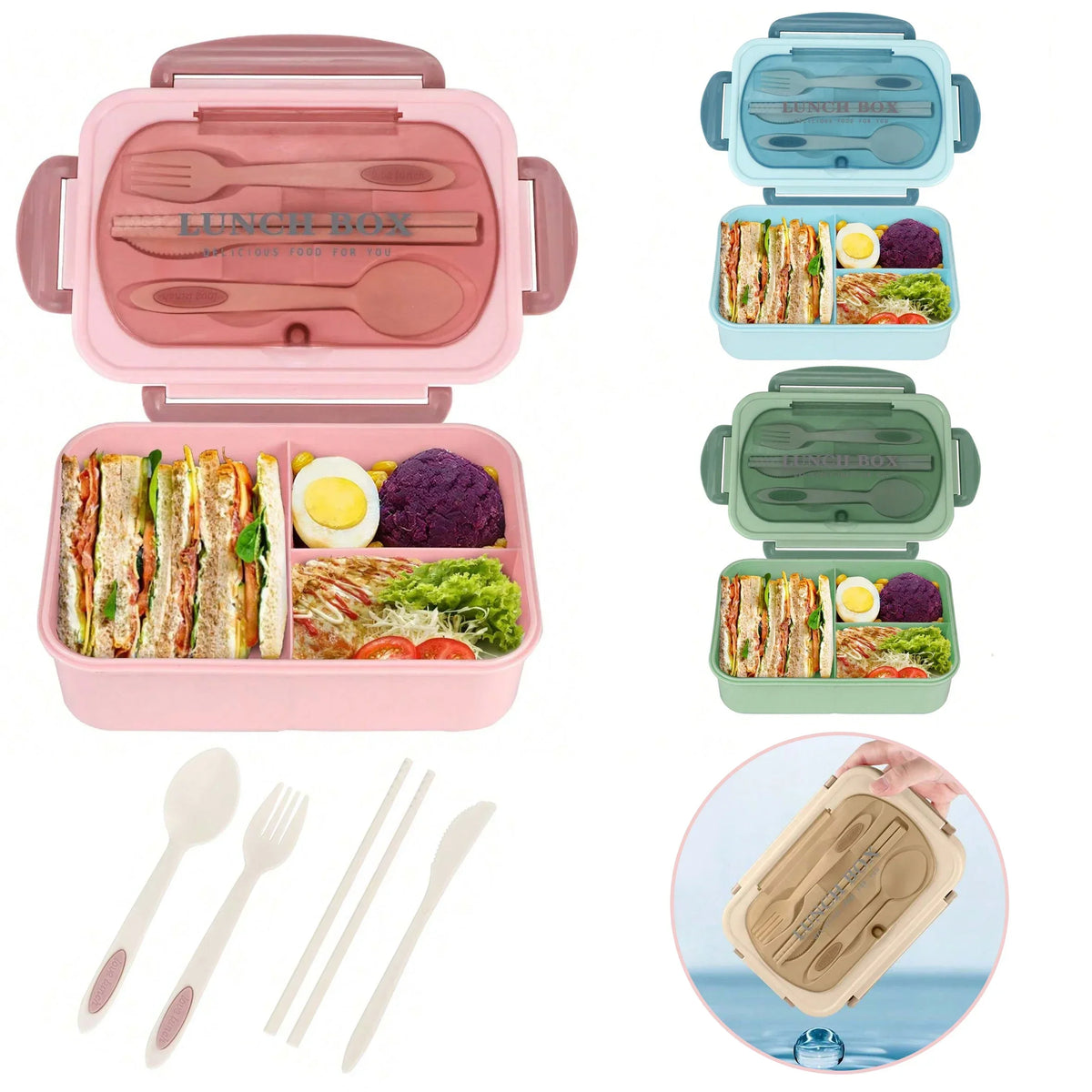 Fiambrera Bento Box para adultos, contenedores para adultos, hombres y mujeres con 4 compartimentos, contenedor de comida Lunchable, regreso a la escuela