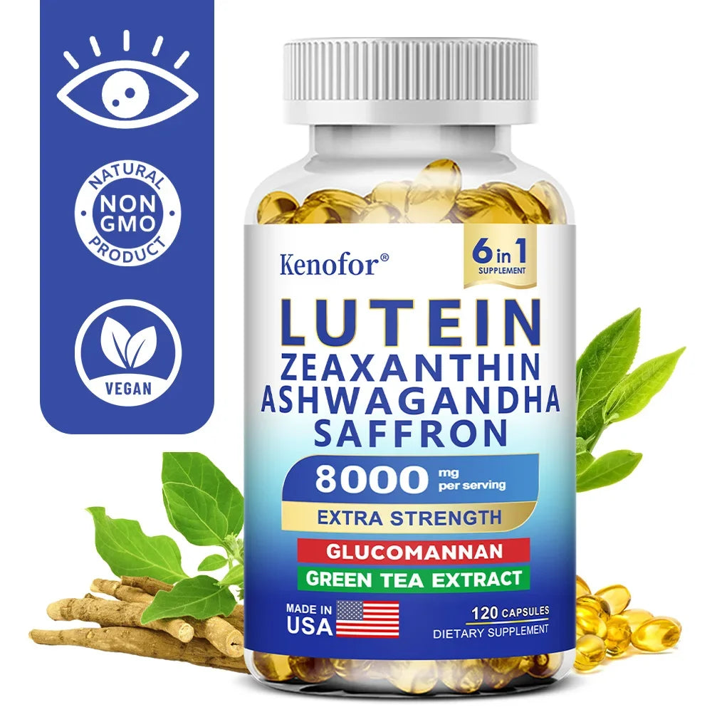 Suplemento de Luteína y Zeaxantina 8000 Mg, Vitaminas para la Vista con Azafrán para Adultos, Suplemento para la Salud Ocular, para Apoyar la Visión y el Cuidado de los Ojos