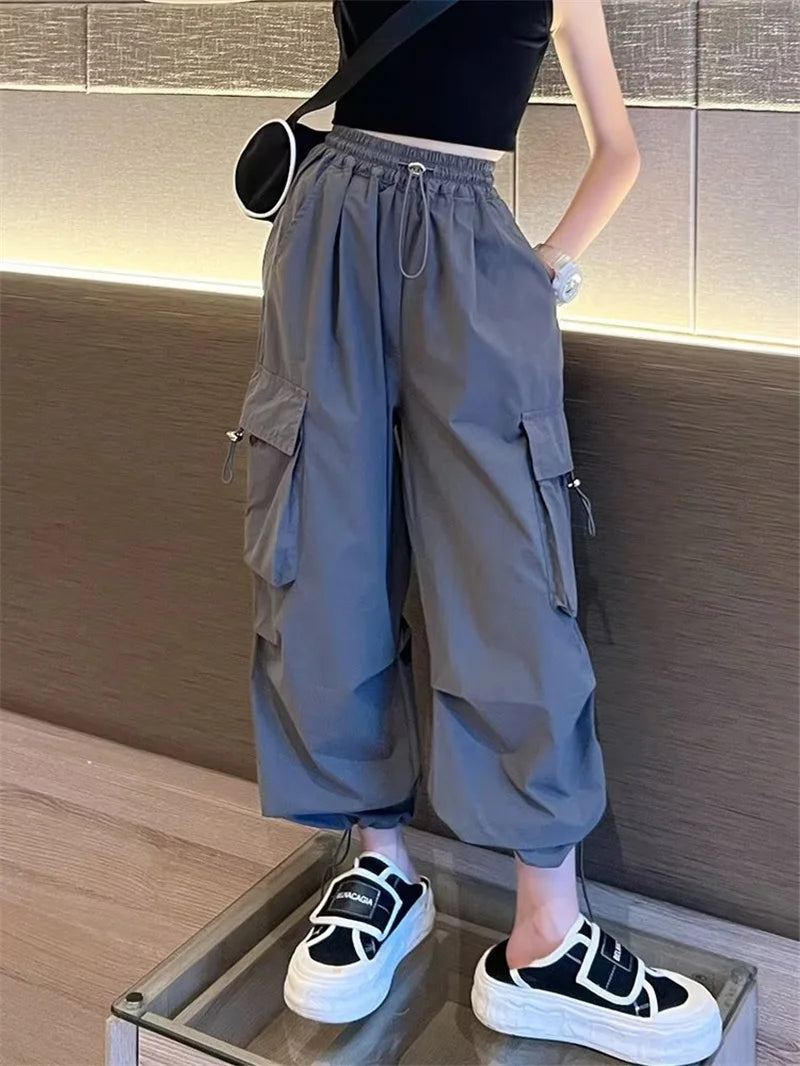 Pantalones Jogger Holgados para Niñas, Pantalones Cargo Casuales Rectos para Adolescentes, Pantalones de Moda para Niños con Bolsillos, Ropa Urbana para Niños Grandes de 5 a 14 Años