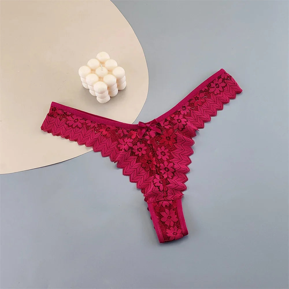 Paquete de 3 tangas de encaje para mujer, ropa interior transparente de cintura media, bragas femeninas con volantes, tallas grandes