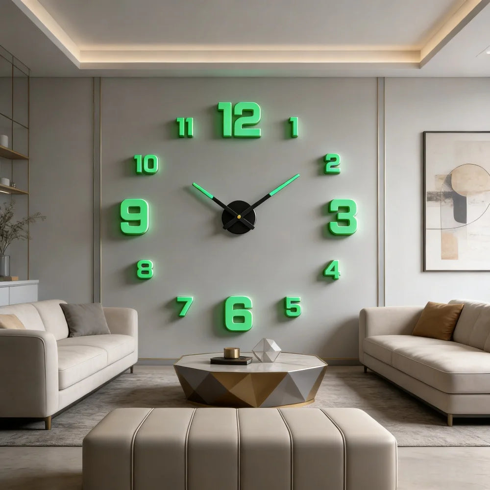 Reloj de pared grande 3D, relojes de pared clásicos luminosos, reloj Digital DIY, relojes de pared, pegatinas, reloj silencioso para el hogar, mesa de salón