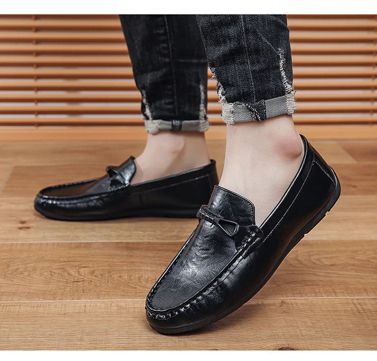 Mocasines de verano para hombre, zapatos de cuero de suela blanda para hombre, zapatos cómodos para conducir