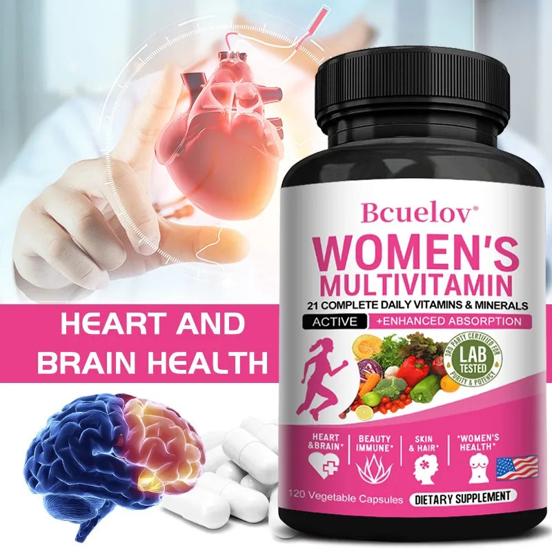 Multivitamínico Diario para Mujeres, con 21 Vitaminas y Minerales Completos para el Día a Día, Fórmula Eficiente para el Metabolismo y el Apoyo Inmunológico, 120 Cápsulas