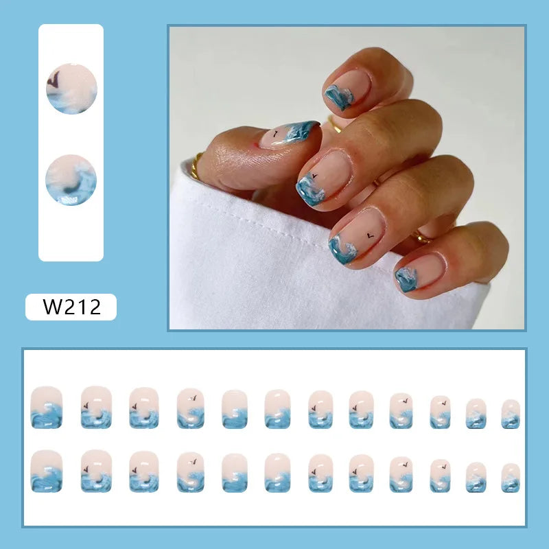 Dulce francés 24 Uds. De uñas postizas degradadas rosas, manicura de dedos artificiales brillantes, uñas postizas reutilizables para mujeres