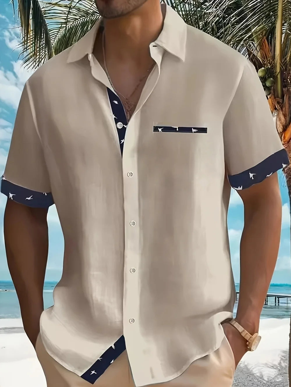 Camisa Ligera con Botones para Hombre, Estampado Retro, Manga Corta, Estilo Casual, Secado Rápido, Ropa Hawaiana para Vacaciones