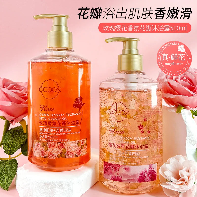 500ml pétalo flor de cerezo rosa fragancia pétalo gel de baño fragancia duradera hidratante cuerpo paquete familiar