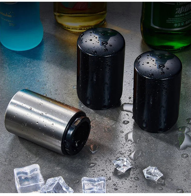 Abridor automático de botellas de cerveza de acero inoxidable, tapa de empuje sin curvatura, fácil de abrir para botellas de vidrio de cerveza y refresco, abridor de cocina