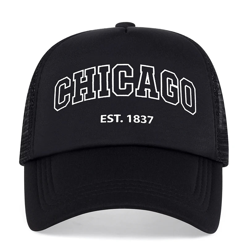 Gorra de béisbol de malla de verano para hombre, gorra Snapback con letras Chicago para deportes al aire libre para mujer, gorras transpirables Unisex, gorras de camionero de Hip Hop