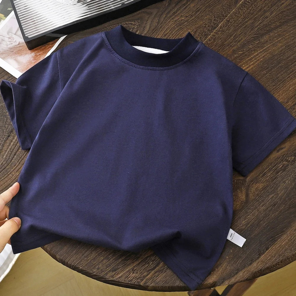 Camiseta Informal de Verano para Niños de 2 a 8 Años, 100% Algodón, Color Sólido, Top de Manga Corta para Niñas, Cuello Redondo, Ropa Suave y Transpirable para Niños