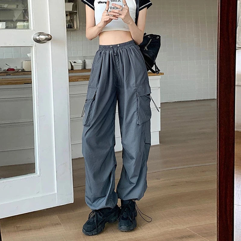 New In Women's Sweatpants Casual Matching Wide Leg Pant Chic Sportswear Loose Cargo Pants Drawstring Joggers Baggy Streetwear