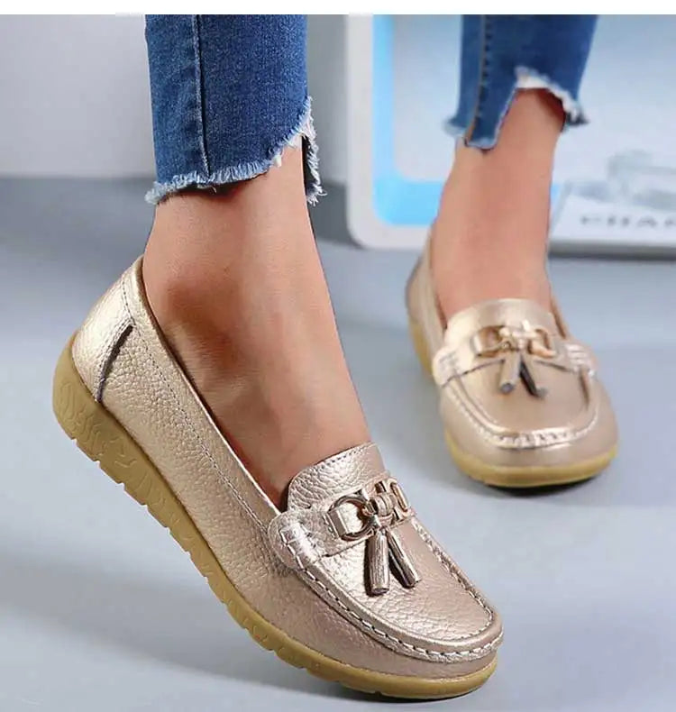 Zapatos de Mujer, mocasines de enfermera, Zapatos planos clásicos, Zapatos planos cómodos para Mujer, calzado informal de cuero blanco para Mujer