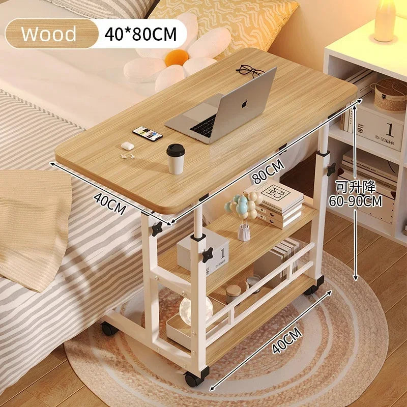 Escritorio para ordenador portátil ajustable Simple con ruedas, mesita de noche móvil, mesa elevadora para ordenador, escritorio para dormitorio, oficina, mesa de estudio portátil