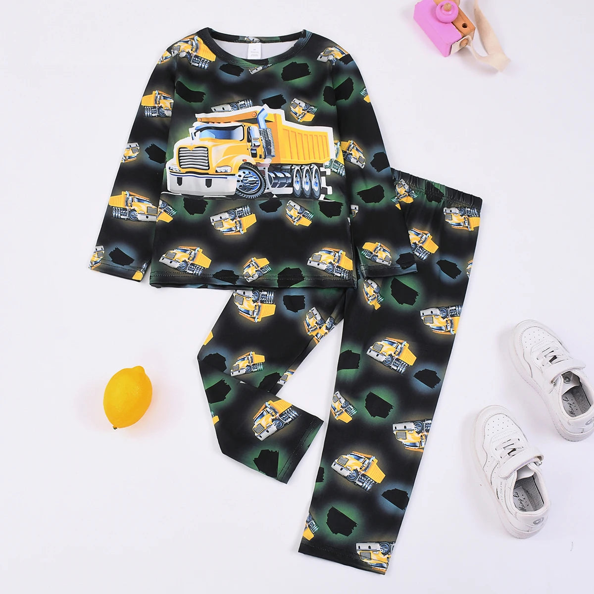 Conjunto de Pijama con Estampado Digital de Dinosaurios para Niños, Ideal para Decoración del Hogar, Apto para Niños de 2 a 9 Años en Primavera y Otoño