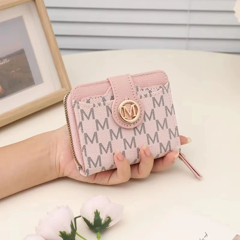 Cartera corta para mujer, monedero con cremallera con letra M, monederos para monedas, bolsas para dinero, tarjetero, bolso de mano