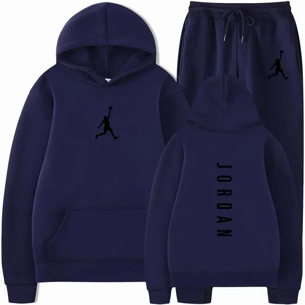 2025 primavera y otoño fitness al aire libre baloncesto conjunto de ropa deportiva casual moda hombres jersey con capucha + pantalones para correr conjunto de dos piezas