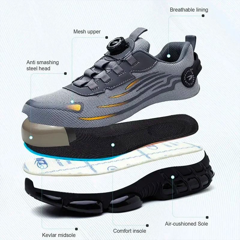 Nuevos zapatos de seguridad para el trabajo, talla 36-48 para mujeres y hombres, zapatillas de deporte con punta de acero para hombres, botas antideslizantes ligeras y transpirables impermeables, trabajo para hombres