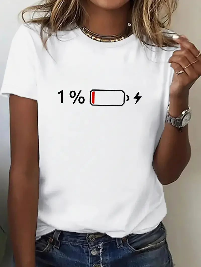 Camisa 1% Camiseta casual con estampado de batería, camiseta de manga corta, camiseta para mujer, ropa, camiseta superior para niñas