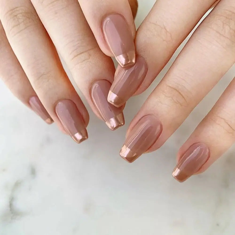 24 Uñas Postizas Degradadas Francesas Estilo Bailarina, Resistentes al Agua, Forma Ataúd Mediano, Uñas Falsas, Puntas de Uñas a Presión