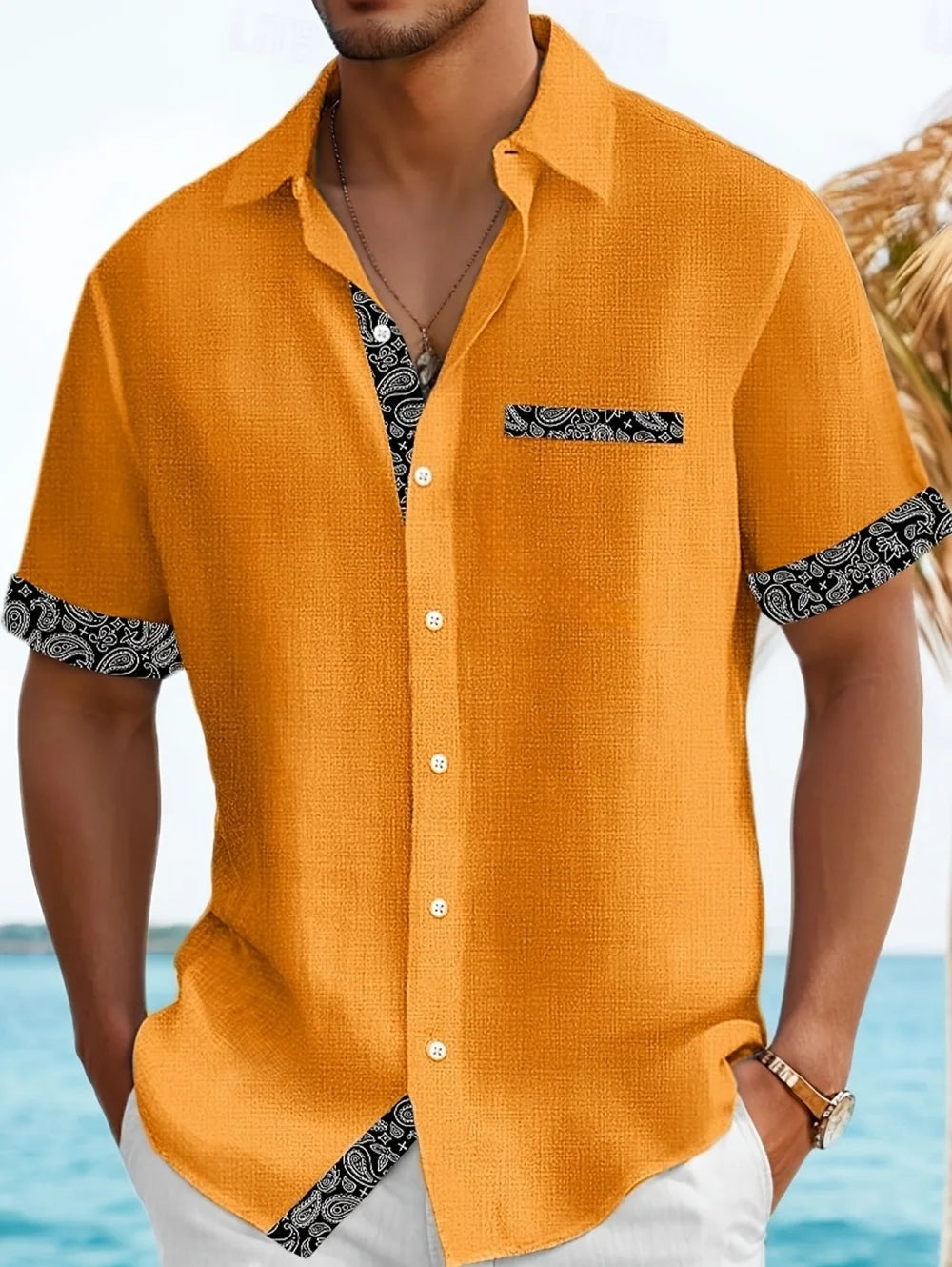 Camisa Ligera con Botones para Hombre, Estampado Retro, Manga Corta, Estilo Casual, Secado Rápido, Ropa Hawaiana para Vacaciones