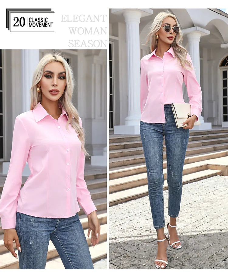 Blusa Elegante de Gasa con Botones para Mujer, Camisa Informal de Manga Larga con Cuello Camisero para Primavera y Verano, Blusa Tipo Túnica para Oficina