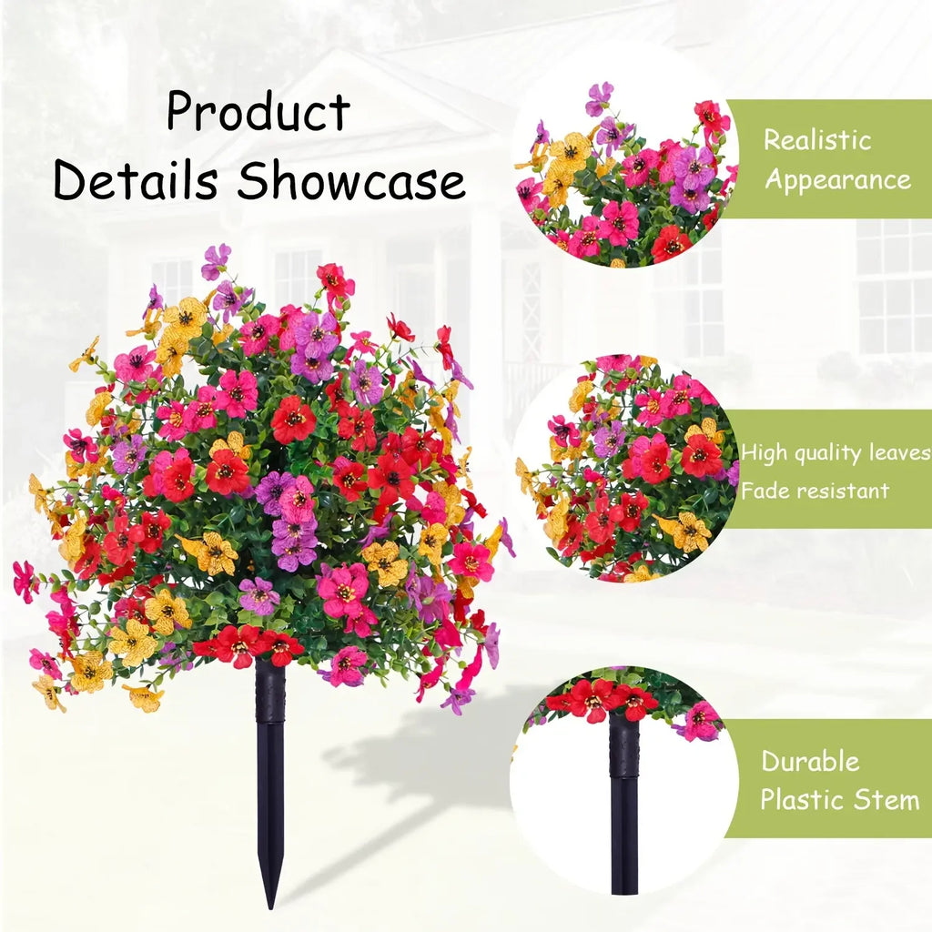 Flores Artificiales para Decoración de Jardín Interior y Exterior, Margaritas Artificiales con Hojas de Eucalipto, Plantas Falsas, Vegetación para Porche y Patio