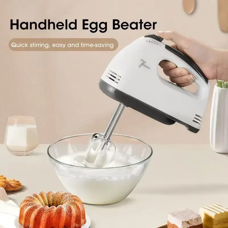 Batidor de huevos eléctrico de mano, batidor automático doméstico, batidor de clara de huevo y crema, mini enchufe blanco de 7 velocidades para UE/EE. UU.