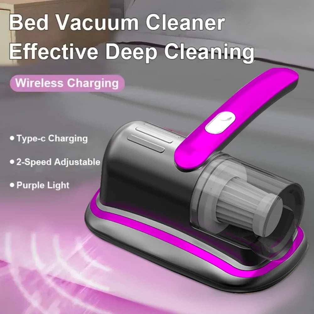 Aspirador de colchón de mano inalámbrico con filtro HEPA de luz UV-C y vibración ultrasónica 12KPa para cama, sofá, asiento de coche y alfombra