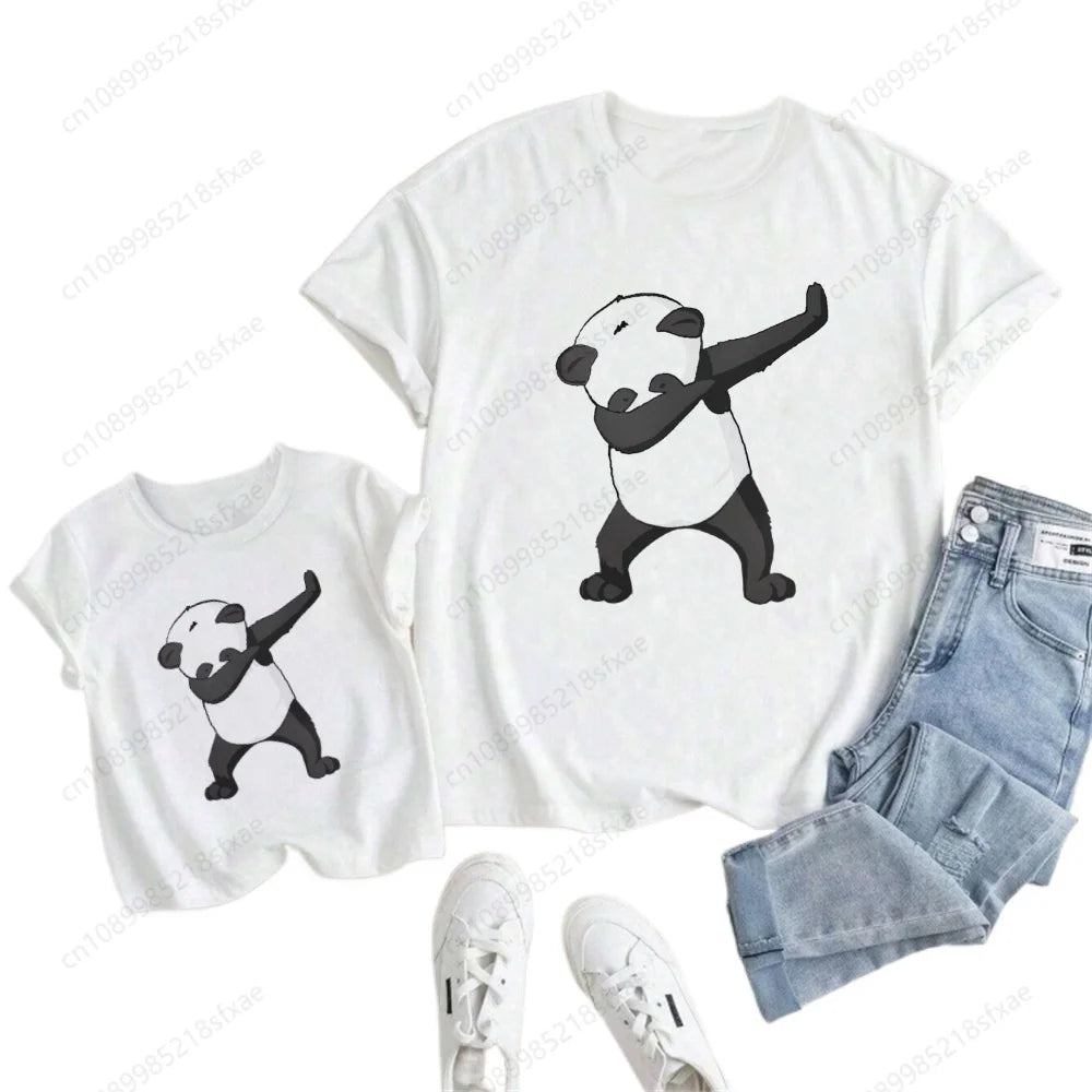 Camiseta de verano para niños y niñas, ropa blanca con Panda de dibujos animados