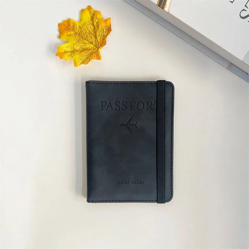 Fundas para pasaporte de negocios Vintage RFID para hombre y mujer, soporte multifunción para tarjetas bancarias de identificación, funda tipo billetera de cuero PU, accesorios de viaje