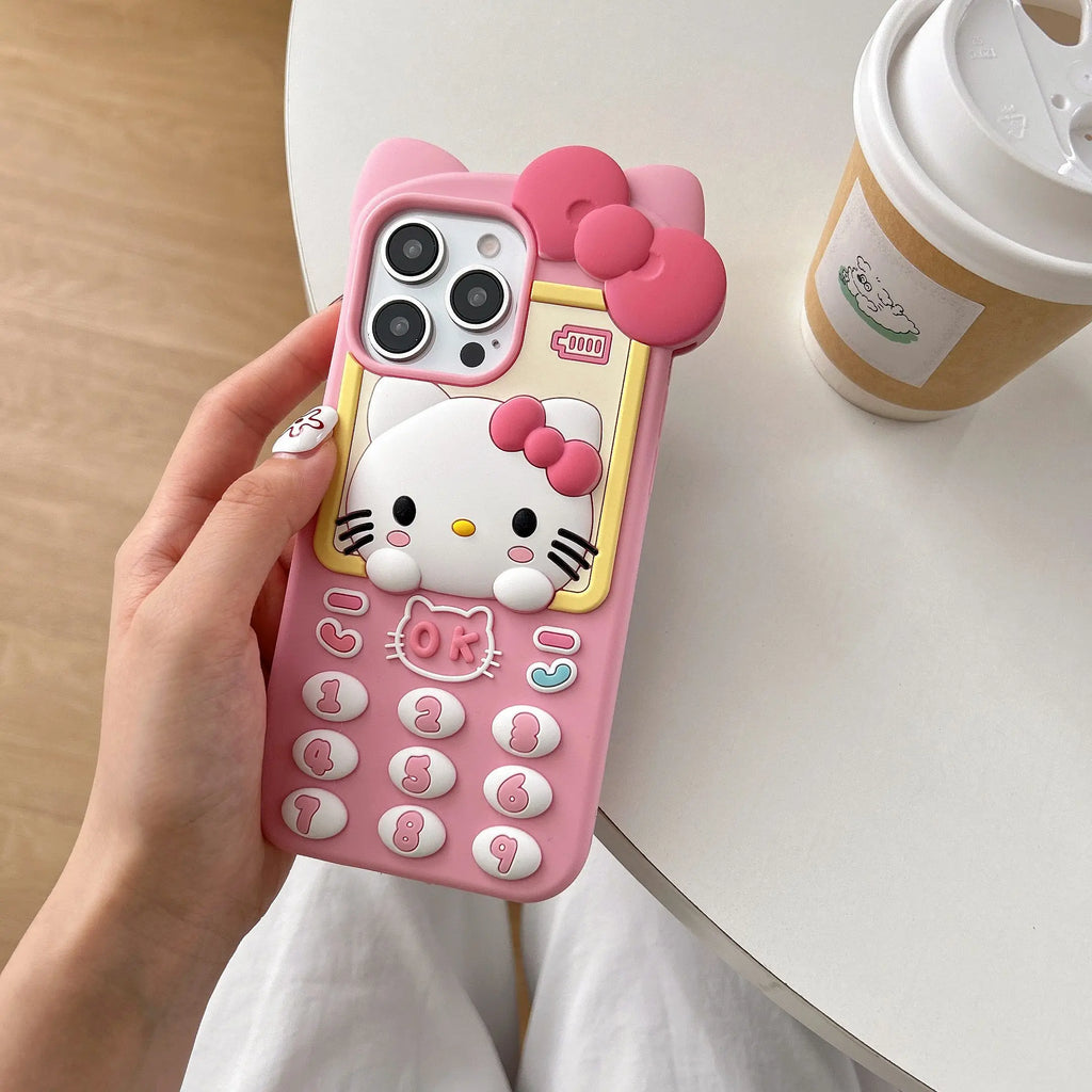 Lindo teléfono 3D Hello Kitty funda de teléfono para iPhone 17 16 15 14 13 Pro Max Plus 17 Pro cubierta de silicona suave de dibujos animados con cordón