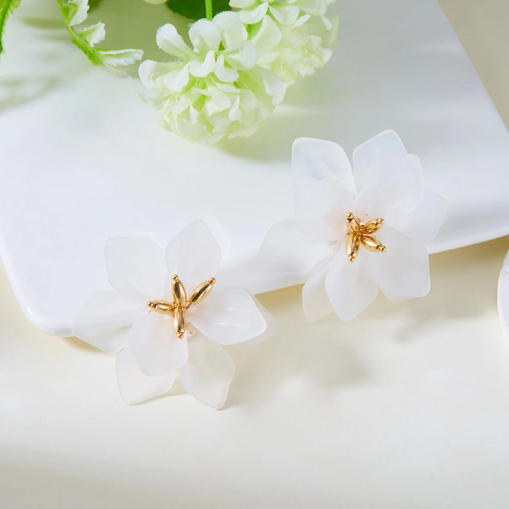 Pendientes de Flores Grandes de Acrílico Estilo Bohemia para Mujer, Pendientes de Botón con Flores Verdes, Blancas, Rojas y Amarillas, Joyería para Fiestas y Bodas
