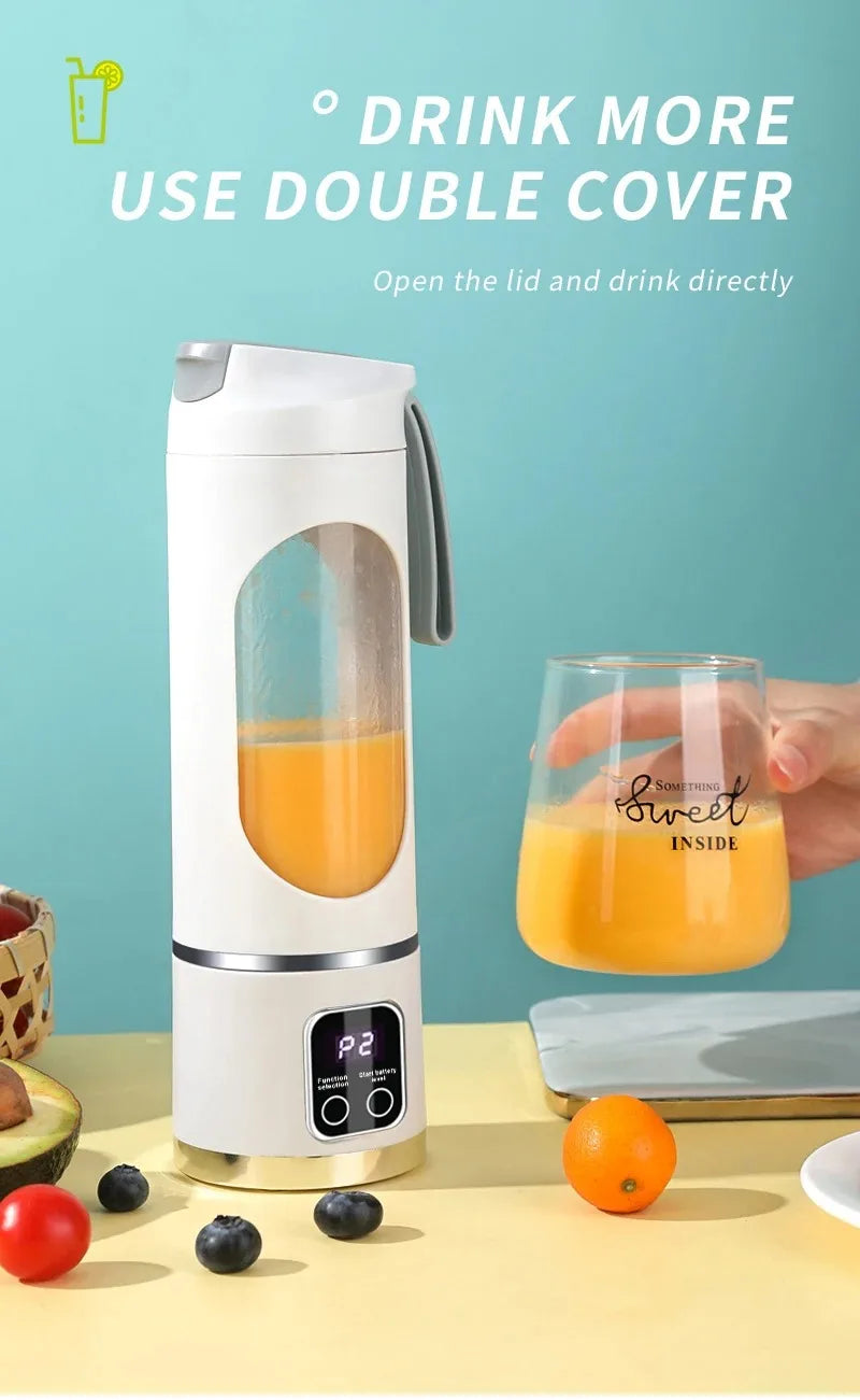 Exprimidor de frutas portátil de 10 hojas, capacidad de 450ml, 3 engranajes, licuadora recargable por USB, trituradora de hielo para batidos y batidos, taza exprimidora