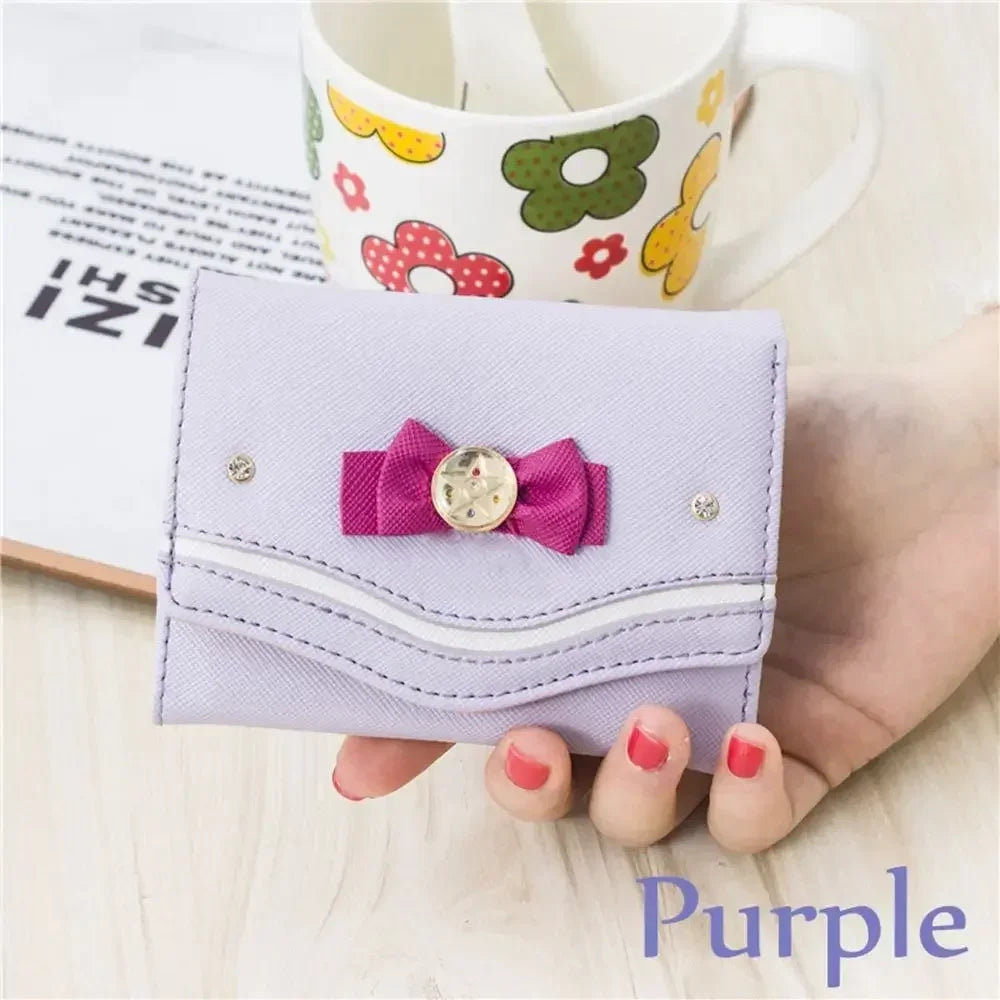 Cartera corta para mujer, bolso de mano con nudo de lazo de Color caramelo, cartera de moda para chica Sailor Moon, bolso de mano, monedero para tarjetas, nuevo Popular