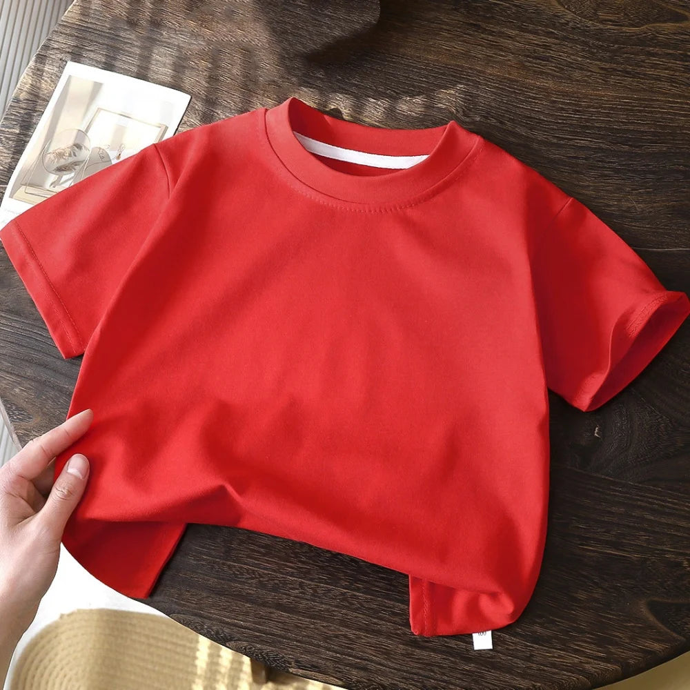 Camiseta Informal de Verano para Niños de 2 a 8 Años, 100% Algodón, Color Sólido, Top de Manga Corta para Niñas, Cuello Redondo, Ropa Suave y Transpirable para Niños