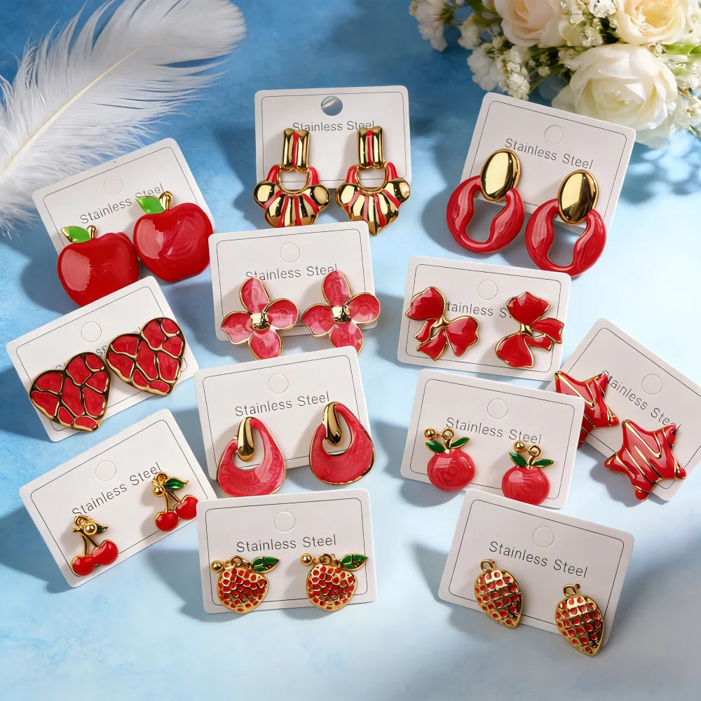 5/10/15/20/30 pares de pendientes coloridos de acero inoxidable a la moda para mujer, estilo mixto, elegantes, geométricos, con forma de corazón, flores, joyería para fiesta