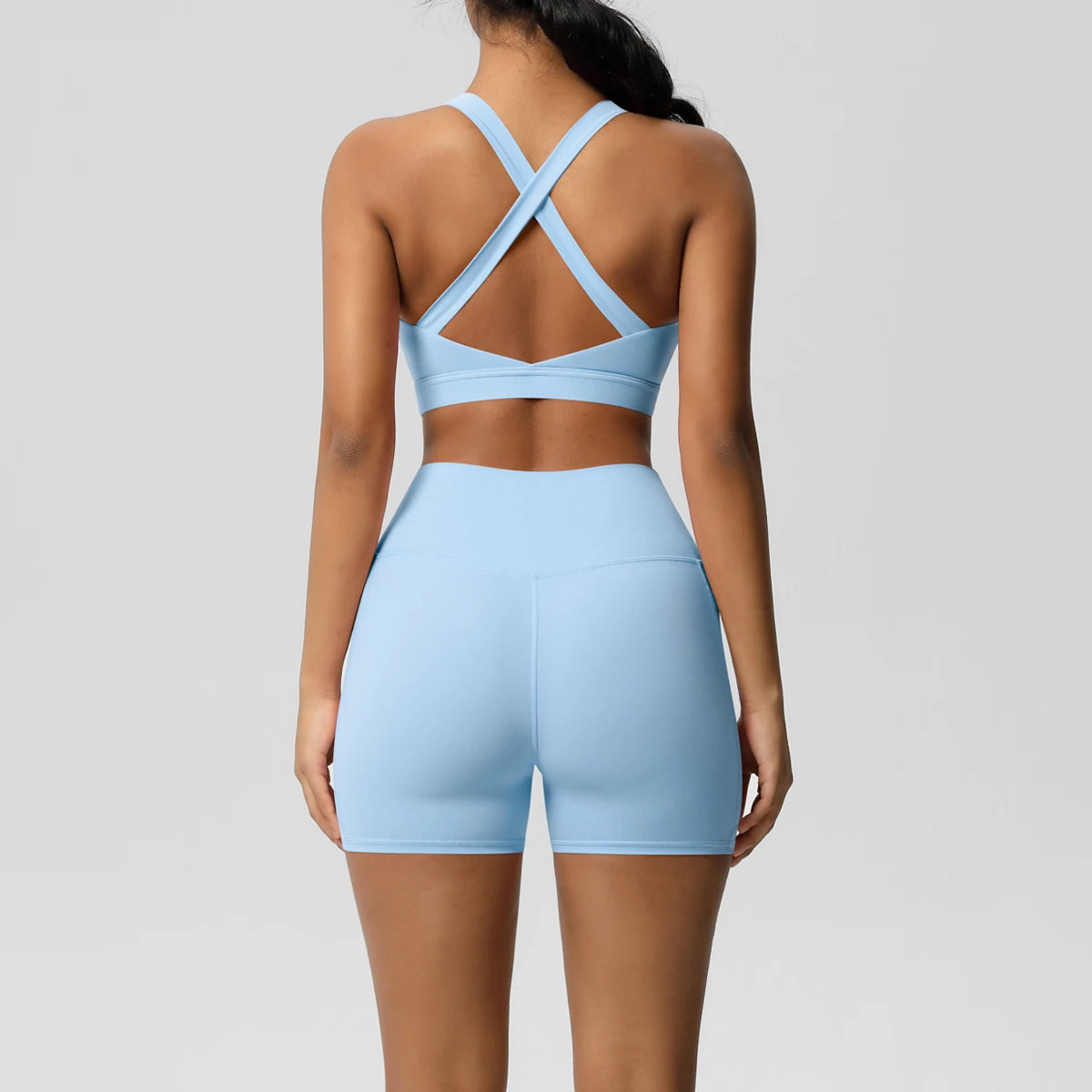 Ropa deportiva con bolsillo para mujer, conjunto de Yoga, ropa de gimnasio, trajes de Yoga para mujer, chándales, pantalones cortos deportivos, sujetador cruzado, mallas de gimnasio, 2 uds.