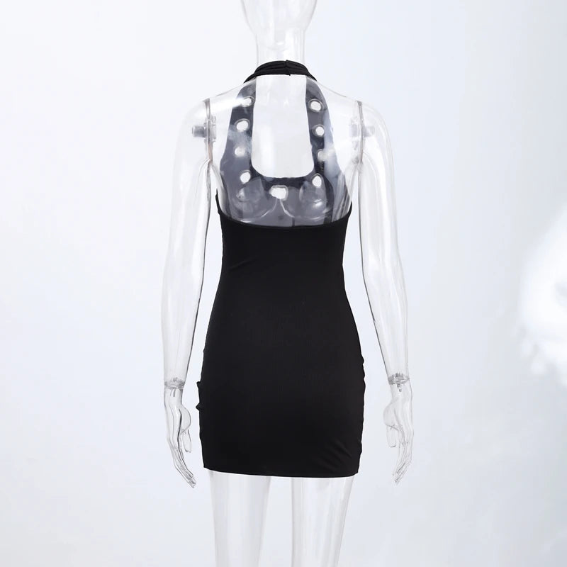 Vestido Sexy con Cuello Halter y Anillo Metálico, Vestido Corto Ajustado sin Mangas con Cuello Redondo para Mujer, Vestidos Mini de Verano 2026, Ropa de Fiesta Moderna y Atrevida para Mujer