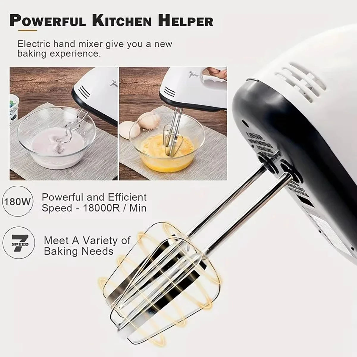 Batidor de huevos eléctrico de mano, batidor automático doméstico, batidor de clara de huevo y crema, mini enchufe blanco de 7 velocidades para UE/EE. UU.