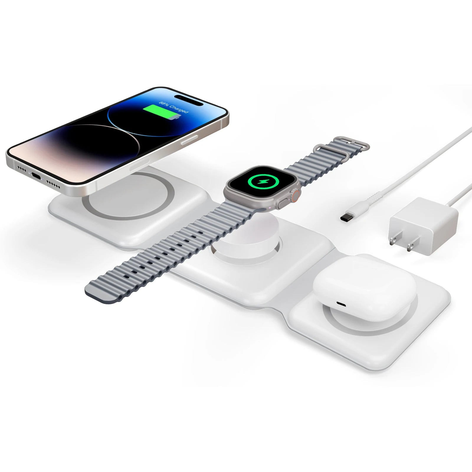 Cargadores inalámbricos magnéticos de 15W, base de carga plegable 3 en 1 para teléfono, carga rápida de viaje para Apple Watch IPhone 14/13/12/11/X AirPods