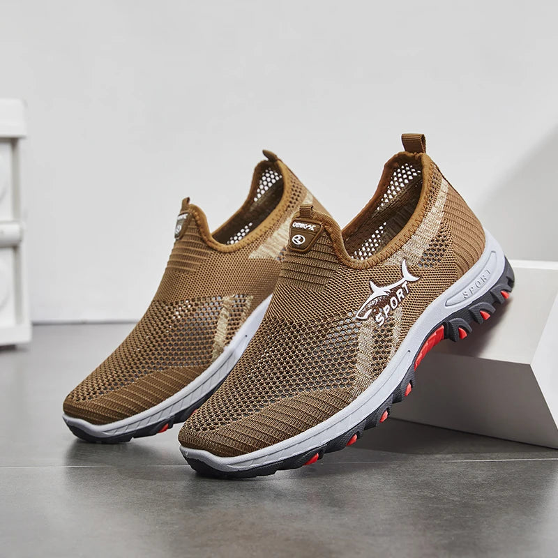 Zapatillas ligeras sin cordones para hombre - Zapatos casuales antideslizantes adecuados para senderismo, uso diario y aventuras al aire libre, diseño de tela negra de caña baja con suela sintética, punta redonda, ideales