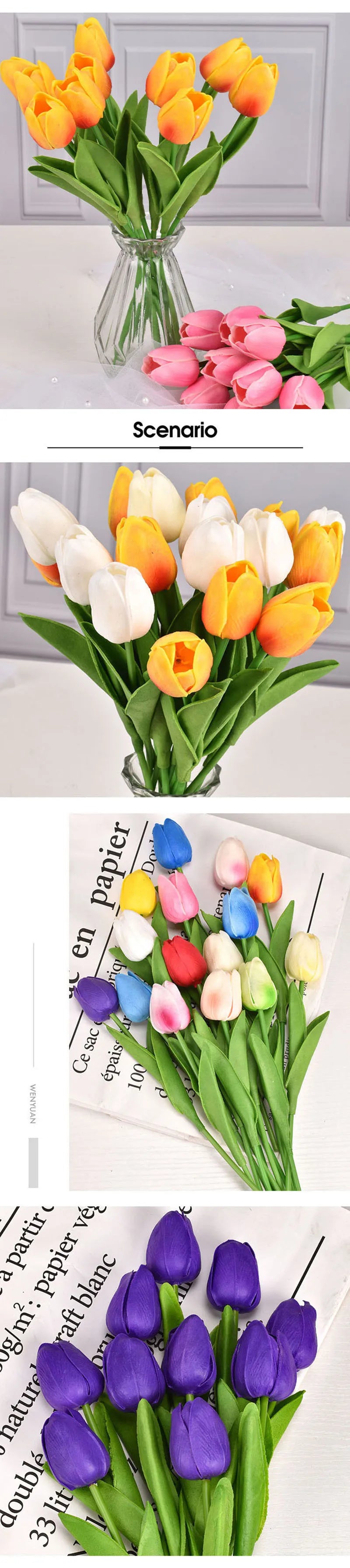 3/5/10/15/20 piezas tulipanes flores artificiales ramo de flores de tacto Real tulipanes flor falsa para decoración del hogar de la boda