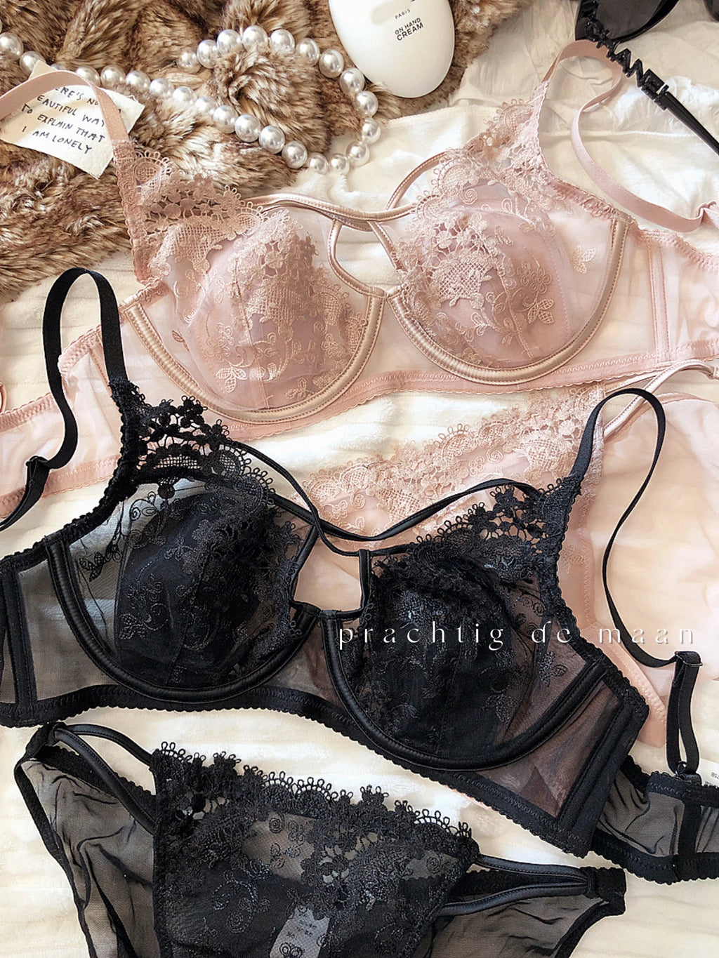 Ropa interior Sexy hueca para mujer, Conjunto de sujetador de realce con copa ultrafina francesa, bordado Floral de encaje, bragas con correa ajustable