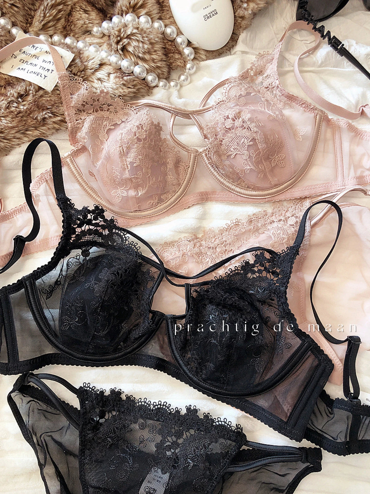 Ropa interior Sexy hueca para mujer, Conjunto de sujetador de realce con copa ultrafina francesa, bordado Floral de encaje, bragas con correa ajustable