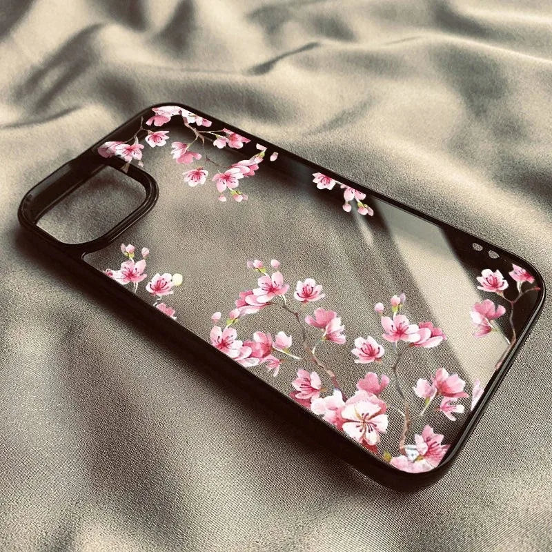 Funda de teléfono con flor de Magnolia rosa para iPhone 17 16 15 14 11 13 12 Pro Max 7or 8 SE 17Air Plum Blossom, cubierta dura transparente a prueba de golpes