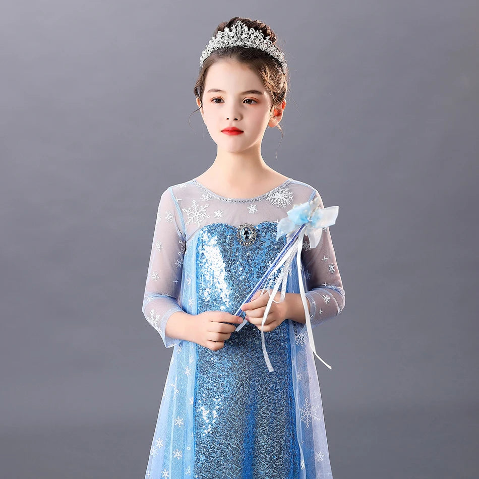 Vestido de Elsa para niñas, disfraz de Reina de la nieve, vestido de princesa para niños, Cosplay, fiesta de cumpleaños, ropa para niños, trajes de Carnaval y Pascua