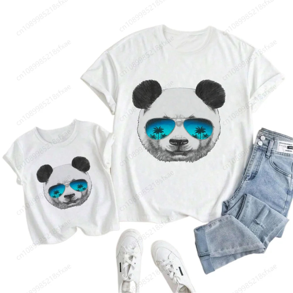 Camiseta de verano para niños y niñas, ropa blanca con Panda de dibujos animados