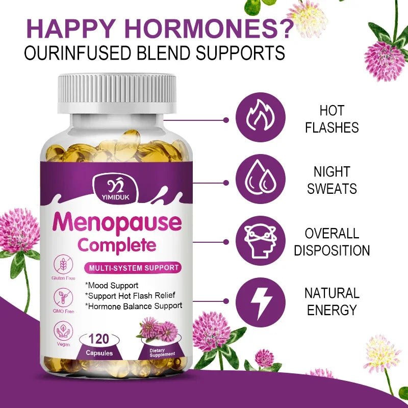 ¡Compre 1 y obtenga 1 gratis! Suplemento completo para menopausia, para alivio de flash en caliente, equilibrio hormonal y estado de ánimo, calma el molestias en las articulaciones, vegano