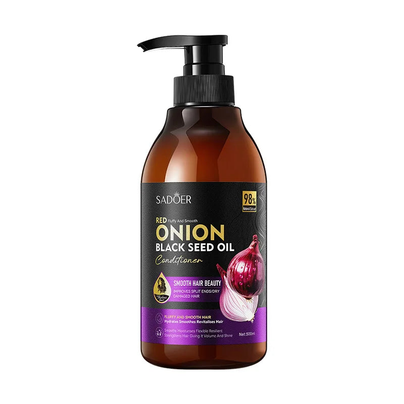 SADOER Champús de Cebolla y Mascarilla Capilar con Aceite de Semillas Negras 500g Set de Aceite Capilar Suavizante Reparador para Cabello Seco y Dañado Nutrición Profunda Cuidado del Brillo